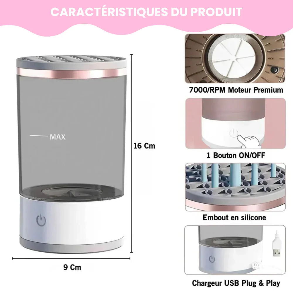 Nettoyeur de pinceaux de maquillage électrique 3 en 1 - Glame™